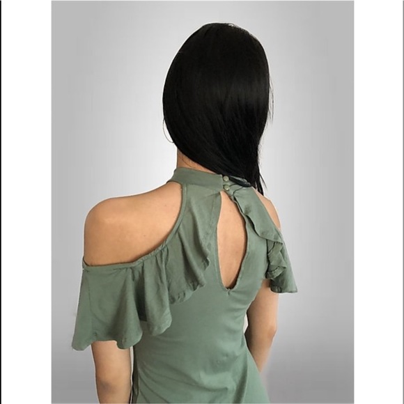 Ruffle Detail Chocker Dress- New Sage - Picture 3 of 3